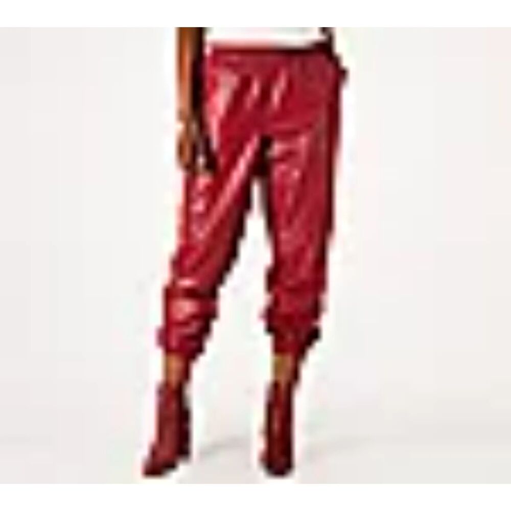 PEACE LOVE WORLD QVC WINE RED FAUX LEATHER JOGGERS SIZE 6 POCKETS